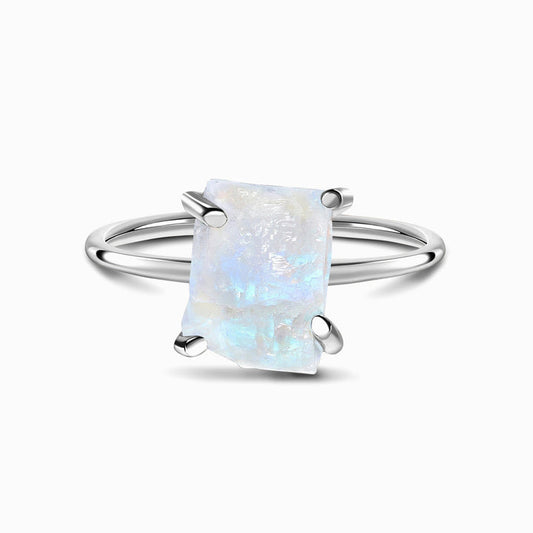 sterling Silver Raw Crystal Ring - Petite Moonstone