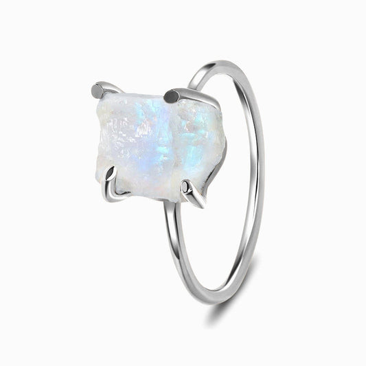 sterling Silver Raw Crystal Ring - Petite Moonstone