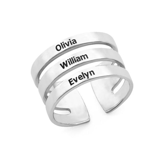 Custom Three Name Ring in Sterling Silver