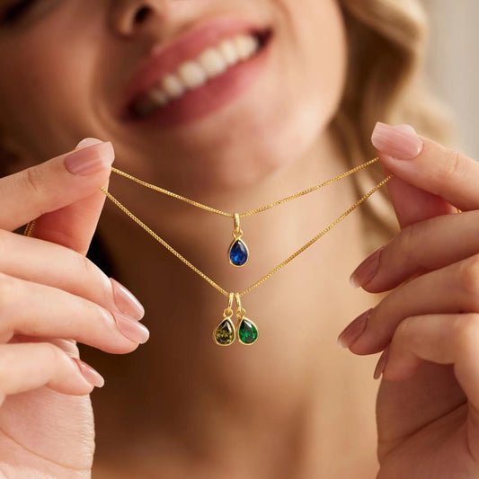 Elegant Teardrop Family  Birthstone Necklace