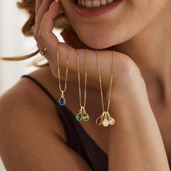 Elegant Teardrop Family  Birthstone Necklace