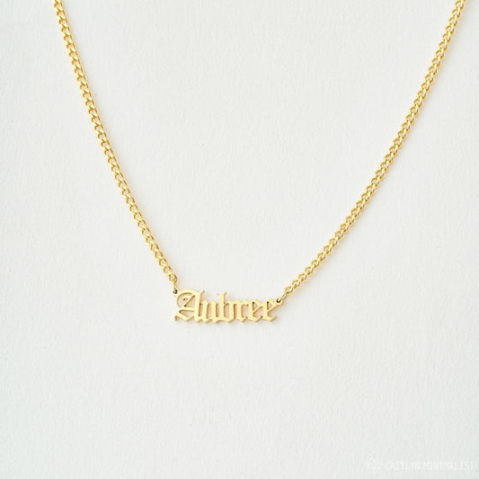 Old English Name Necklace in Curb Chain