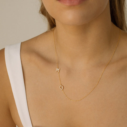 Pave Sideways Initial Necklace With Dimond