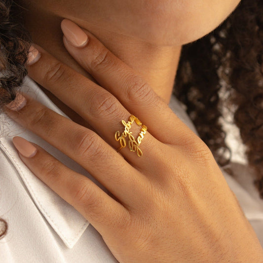 Create Your Signature Style, Custom Double Name Rings for a Personalized Touch