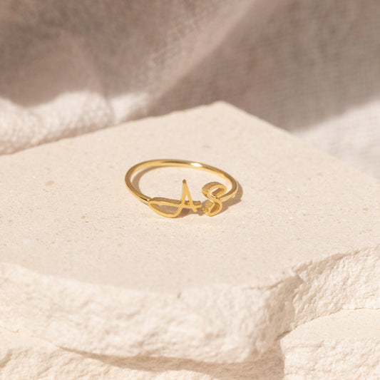 Handmade Custom Hallie Duo Initial Ring For Lovers